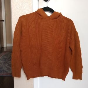 Rust Orange Cable Knit Soft Stretchy Hooded Sweater